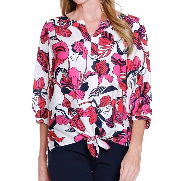 MULTIPLES Tops - NEW MULTIPLES tie waist printed top in multi